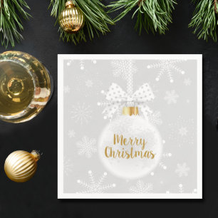Elegant Snowflake White Ornament Christmas Napkin