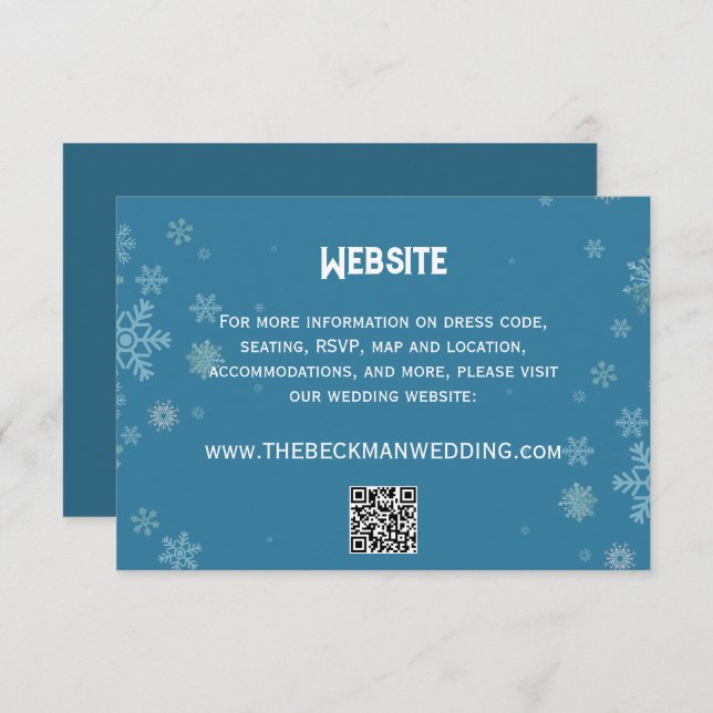 Elegant Snowflake Winter Blue | Wedding Website Enclosure Card (Front/Back)