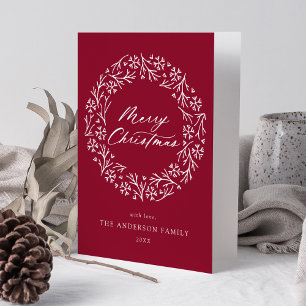 Elegant Snowflake Wreath Cranberry Non-Photo Holiday Card