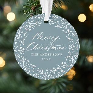 Elegant Snowflake Wreath Ice Blue Christmas Photo Ornament