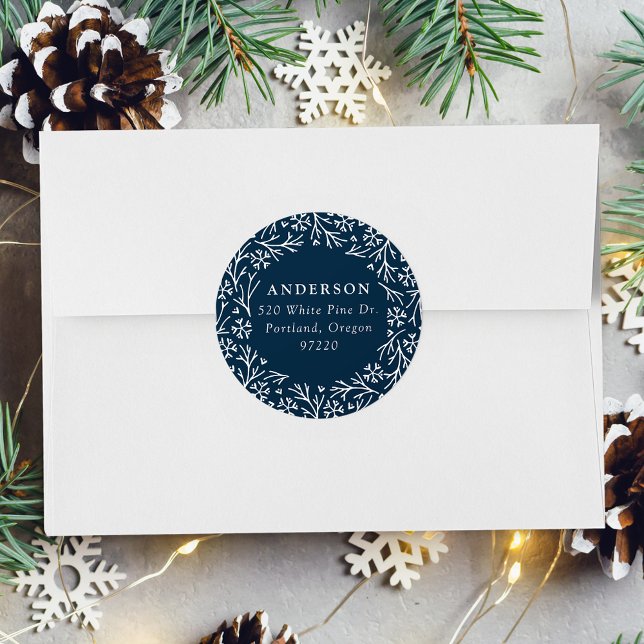 Elegant Snowflake Wreath Navy Return Address Label (Creator Uploaded)
