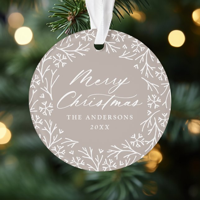 Elegant Snowflake Wreath Pale Taupe Photo Ornament (Creator Uploaded)