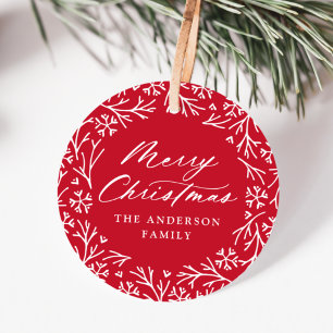 Elegant Snowflake Wreath Red Christmas Favour Tags