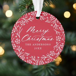 Elegant Snowflake Wreath Red Photo Christmas Ornament