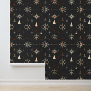 Elegant Snowflakes and Christmas Trees on Black Wallpaper