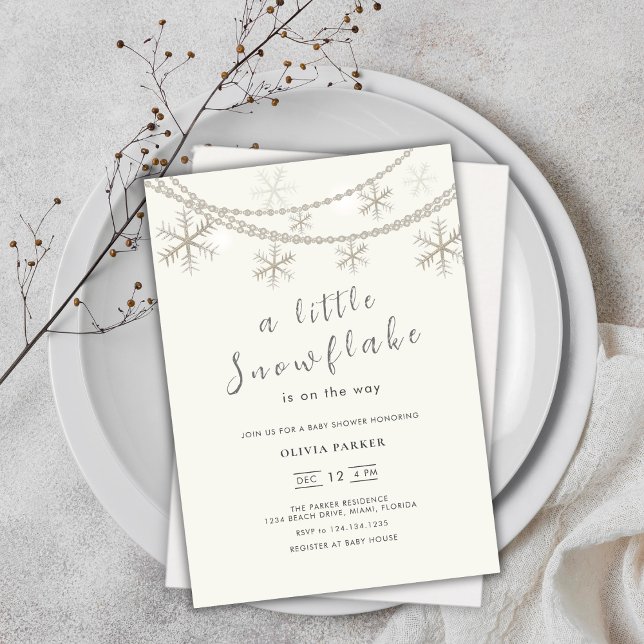 Élégant Snowflakes Baby shower d'hiver Invitation (Elegant Snowflakes Winter Baby Shower Invitation)