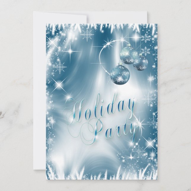 Elegant Snowflakes Blue Frost Holiday Party Invitation (Front)