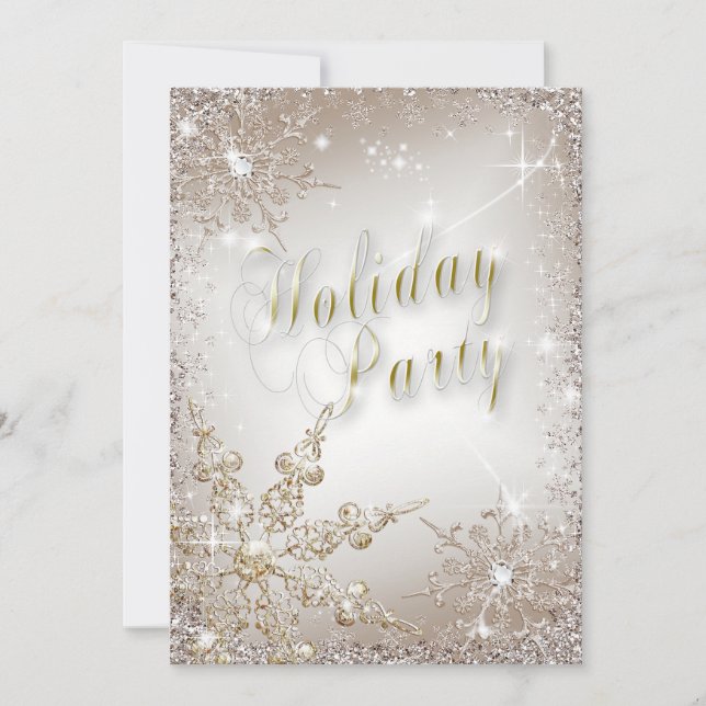 Elegant Snowflakes Bronze Mist Holiday Party Invitation (Front)
