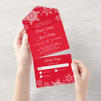 Elegant Snowflakes Christmas Bright Red Wedding