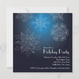 Elegant Snowflakes Christmas Holiday Party Blue Invitation