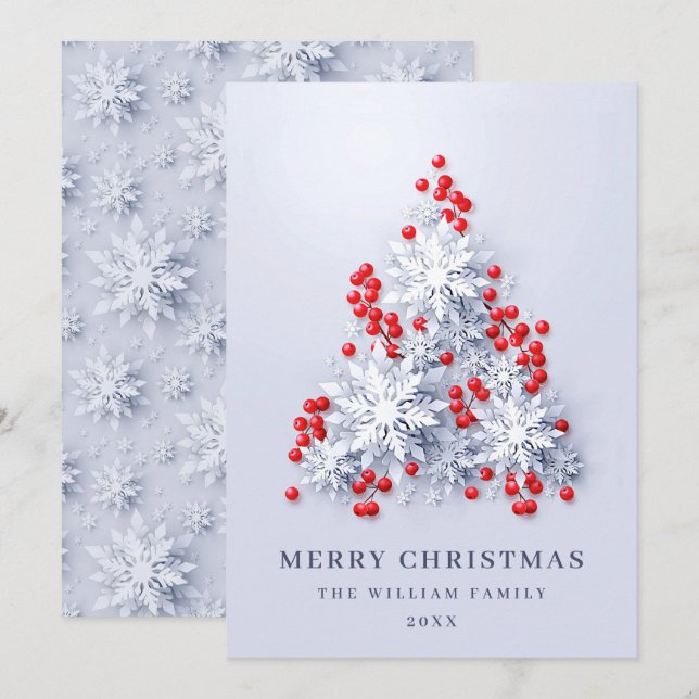 Elegant Snowflakes Christmas Tree Greeting Holiday Card (Front/Back)