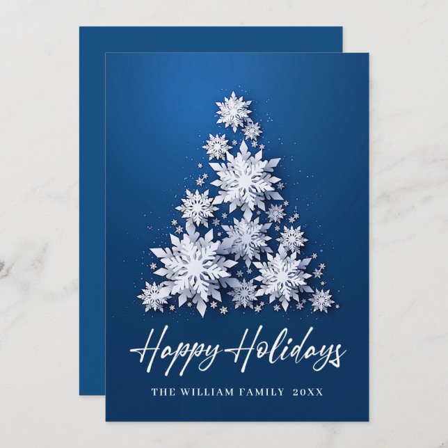 Elegant Snowflakes Christmas Tree Greeting Holiday Card (Front/Back)