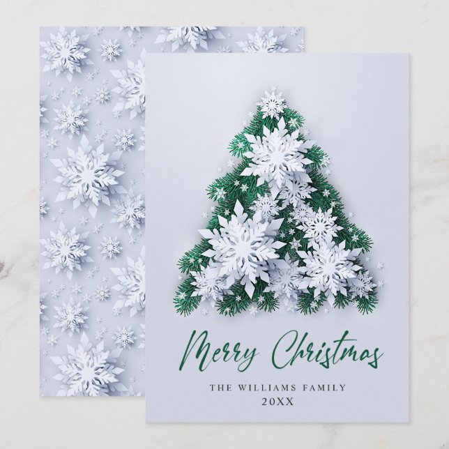 Elegant Snowflakes Christmas Tree Greeting Holiday Card (Front/Back)