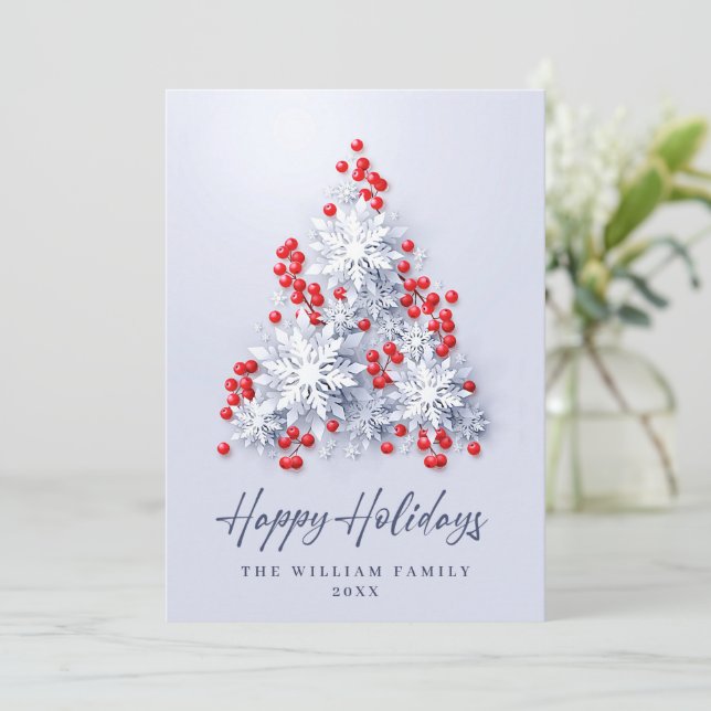 Elegant Snowflakes Christmas Tree Greeting Holiday Card (Standing Front)