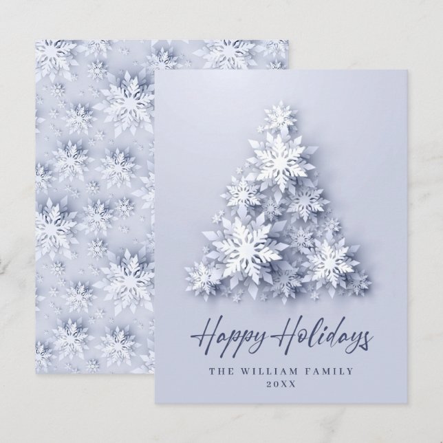 Elegant Snowflakes Christmas Tree Holiday Card (Front/Back)