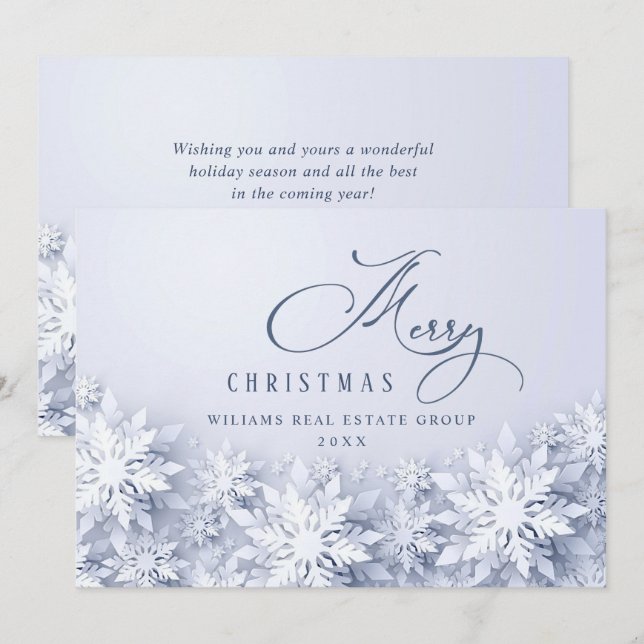 Elegant Snowflakes Corporate Christmas Greeting Holiday Card (Front/Back)