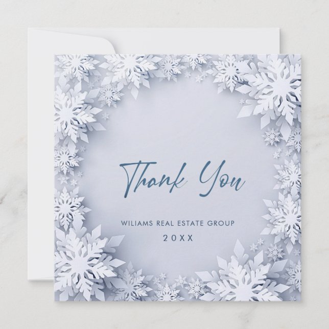 Elegant Snowflakes Corporate Christmas Holiday Thank You Card (Front)