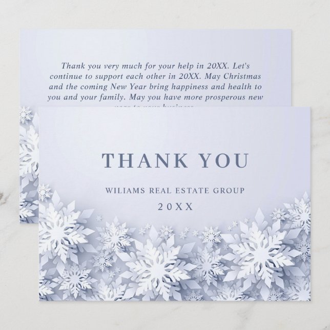 Elegant Snowflakes Corporate Christmas Holiday Thank You Card (Front/Back)