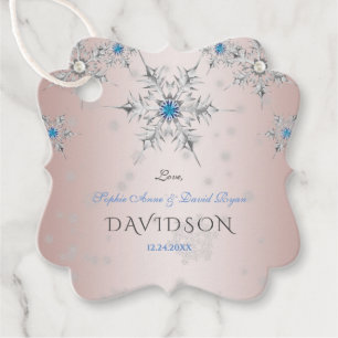 Elegant Snowflakes Crystals Silver Pearls Wedding Favour Tags
