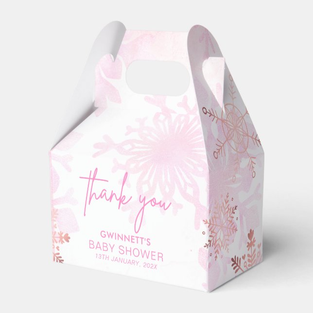 Elegant Snowflakes Girl Baby Shower Favor Box (Front Side)