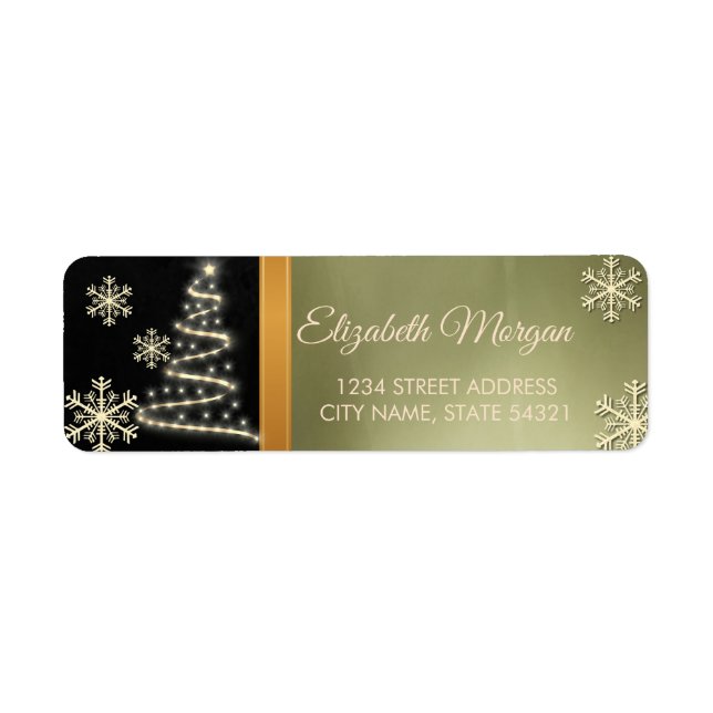 Élégant Snowflakes Gold Étiquette d'arbre de Noël (Devant)