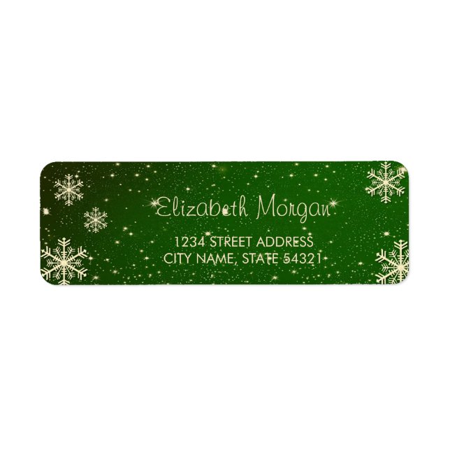 Élégant Snowflakes Gold, Étiquette de Noël vert (Devant)
