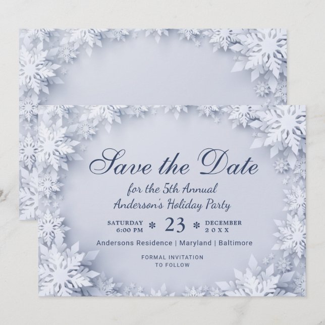 Elegant Snowflakes Holiday Christmas Party Invitation (Front/Back)