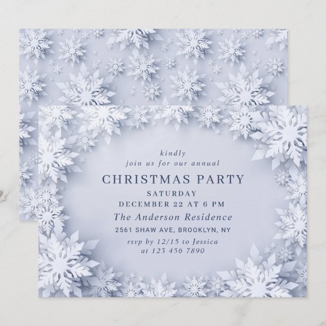 Elegant Snowflakes Holiday CHRISTMAS PARTY Invitation (Front/Back)