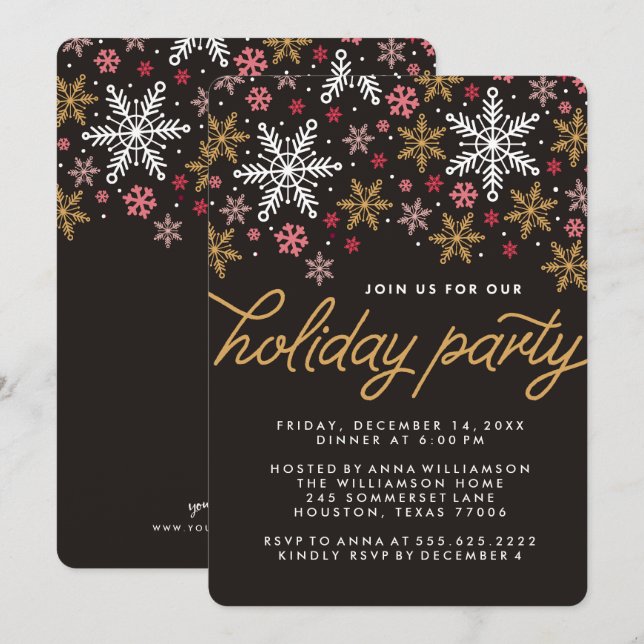 Elegant Snowflakes Holiday Party Invitation (Front/Back)