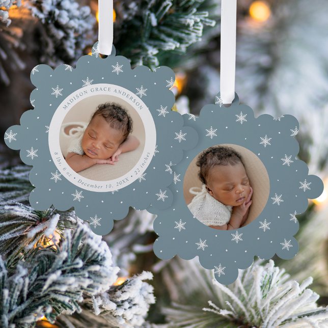 Elegant Snowflakes Ice Blue Baby's First Christmas Ornament Card (Creator Uploaded)
