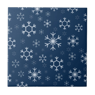 Elegant Snowflakes in Navy Blue Background Tile