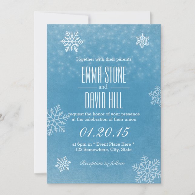 Élégant Snowflakes Invitations de mariage hivernal (Devant)