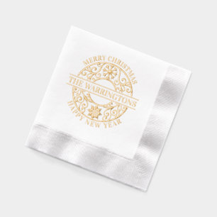 Elegant Snowflakes Lacy Filigree Family Name Foil Napkins
