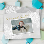 Elegant Snowflakes Love And Light Hanukkah Photo Holiday Card<br><div class="desc">Elegant White Winter Snowflakes Flower 'Love And Light' In Handwriting Script, Hanukkah Photo Card. The handwriting script and background can be changed to any colour of your choice. Designed / original artwork by fat*fa*tin. Easy to personalize with your own text message, name, year, photo, or image. More editing features are...</div>
