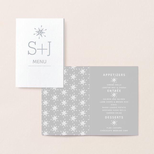 Élégant Snowflakes Menu Mariage hiver (Affichage)