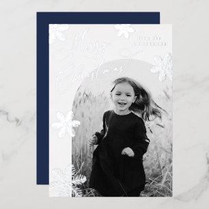 Elegant Snowflakes Merry Christmas 2 Photo Silver Foil Holiday Card