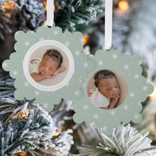 Elegant Snowflakes Mint Baby's First Christmas Ornament Card