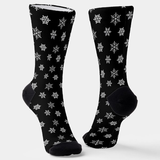 Elegant Snowflakes on Black Socks (Angled)