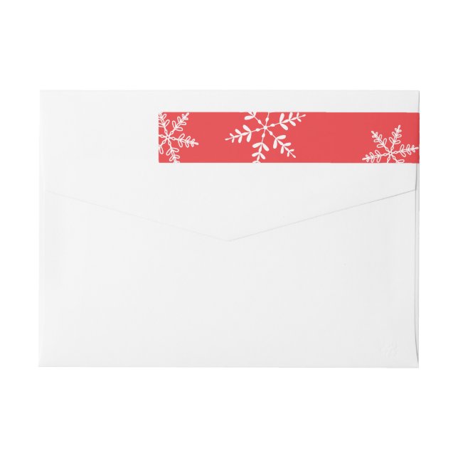 Elegant Snowflakes on Red Merry Christmas Wrap Around Label (Back)