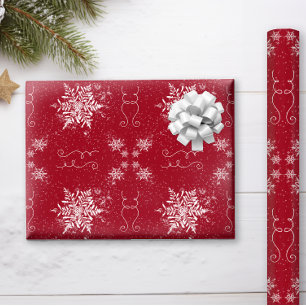 Elegant Snowflakes on Ruby Red Wrapping Paper