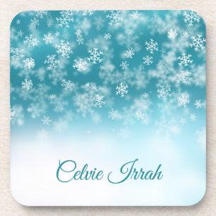 Elegant Snowflakes Personalized Plastic Coaster