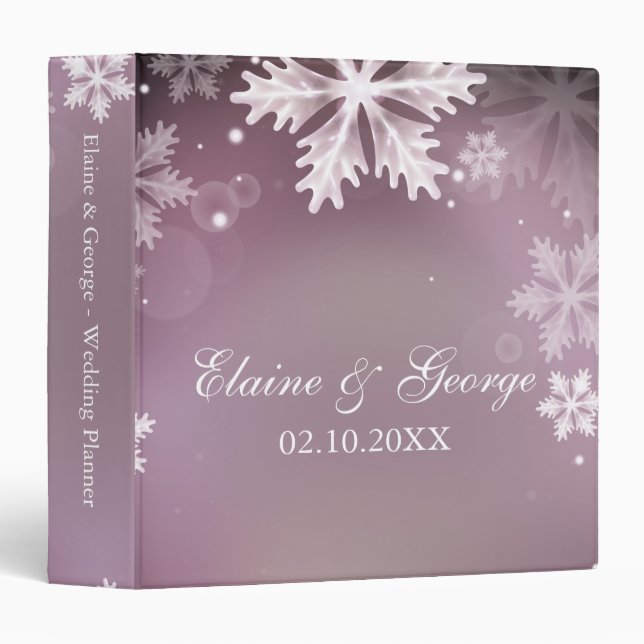 Elegant snowflakes pink winter Wedding Planner Binder (Front/Spine)