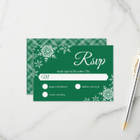 Élégant Snowflakes Plaid Dark Green Wedding RSVP