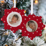 Elegant Snowflakes Red Baby's First Christmas Ornament Card<br><div class="desc">Celebrate your baby's first Christmas with friends and family with our Elegant Red and White Snowflake baby's first Christmas ornament card. The front of the card displays your baby's photo encircled by a white frame with a red and white snowflake patterned background. Personalize the front of the snowflake ornament card...</div>