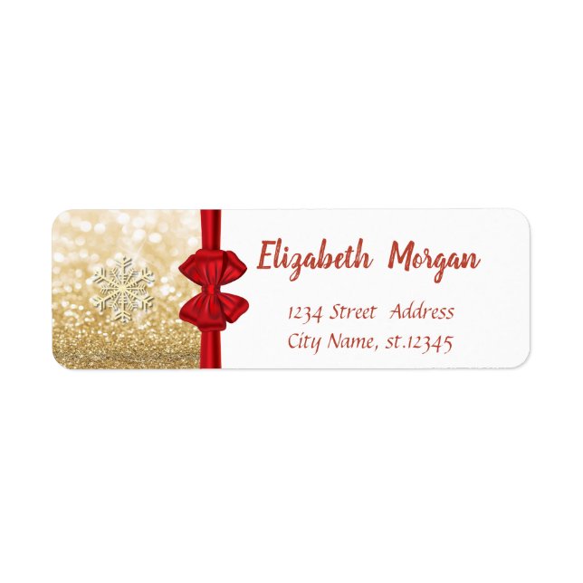 Elegant Snowflakes,Red Bow Gold Glitter Holiday (Front)