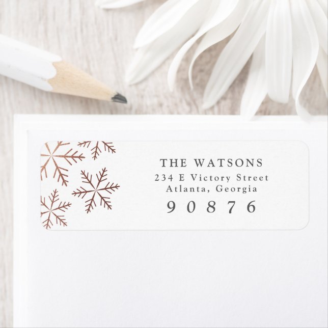 Élégant Snowflakes Rose Gold Modern Adresse de ret (En situation)