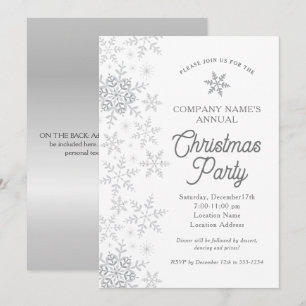 Elegant Snowflakes Silver Company Christmas Party Invitation