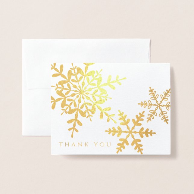 Elegant Snowflakes Simple Modern Thank You Gold Foil Card (Front With Envelope)