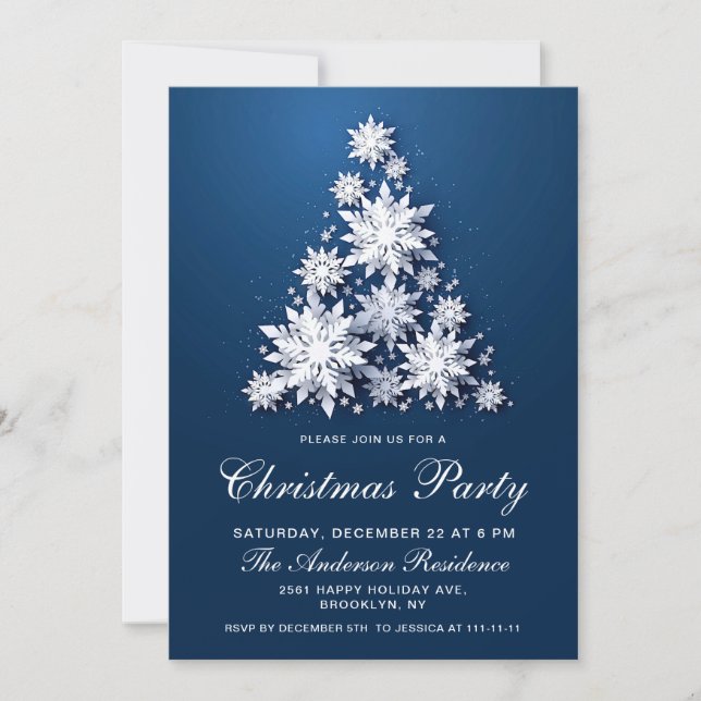 Elegant Snowflakes Tree Holiday Christmas Party Invitation (Front)