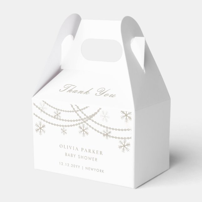 Elegant Snowflakes Winter Baby Shower  Favor Box (Front Side)